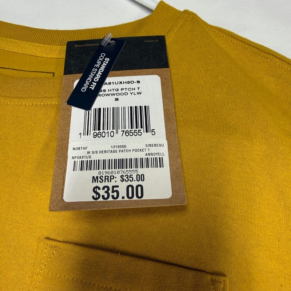 The North Face Heritage Patch Pocket Tee Women’s Small Ironwood Yellow NWT - Picture 5 of 8